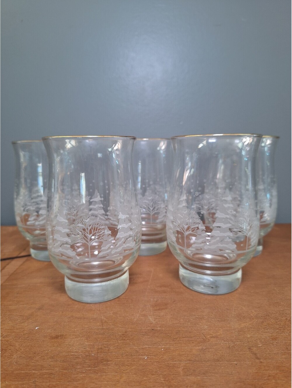 Vintage Libbey Arby's Winter Forest Glasses gold rim set of 6